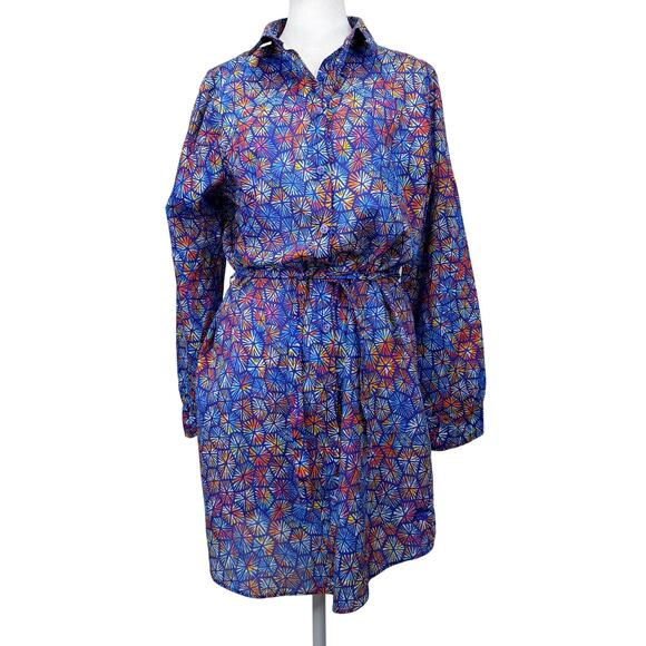 VILEBREQUIN Geometric Cotton Shirtdress Womens L Multi Turtle Shell Print Resort - Picture 2 of 16